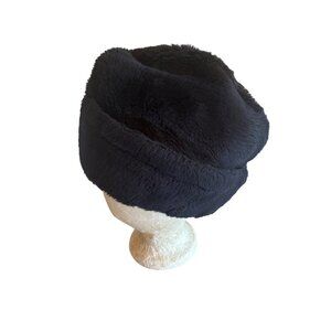 Vintage 1960s Mens Black Faux Fur Cossack Hat Earflaps Size Medium